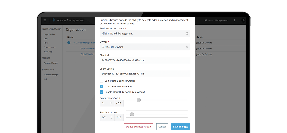 Business groups screen shot