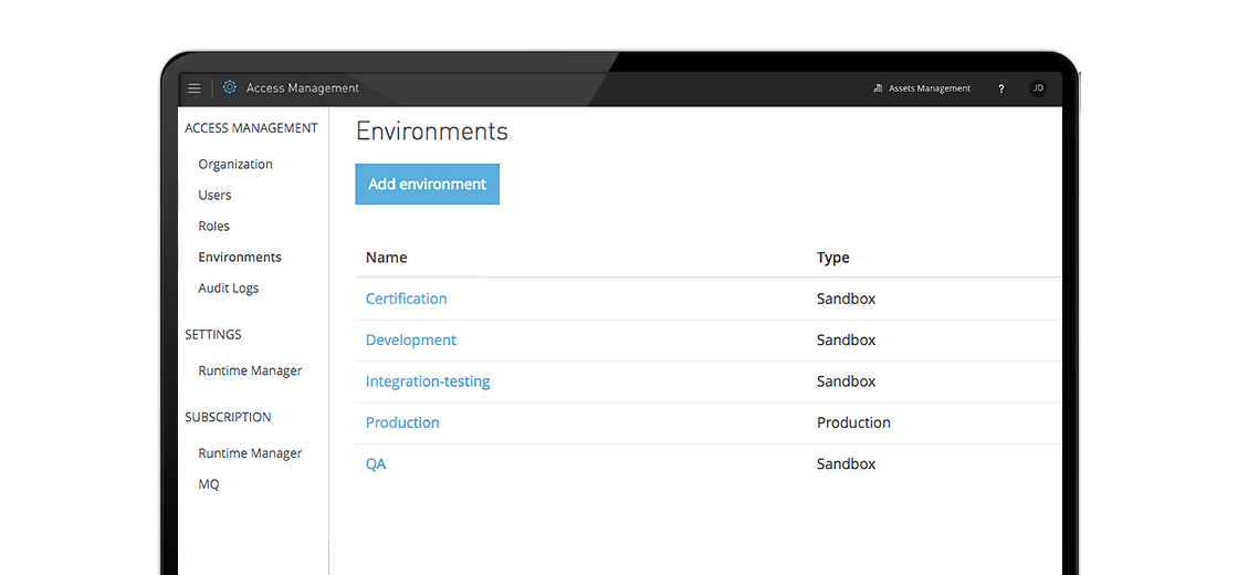Environments screen shot