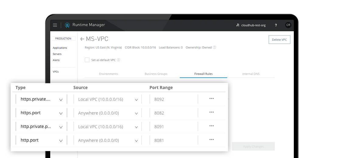 Firewall rules screenshot