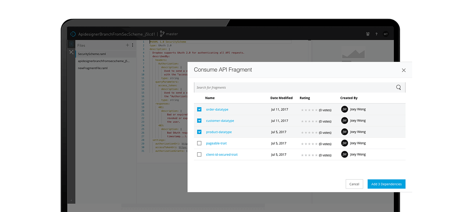 API designer fragments