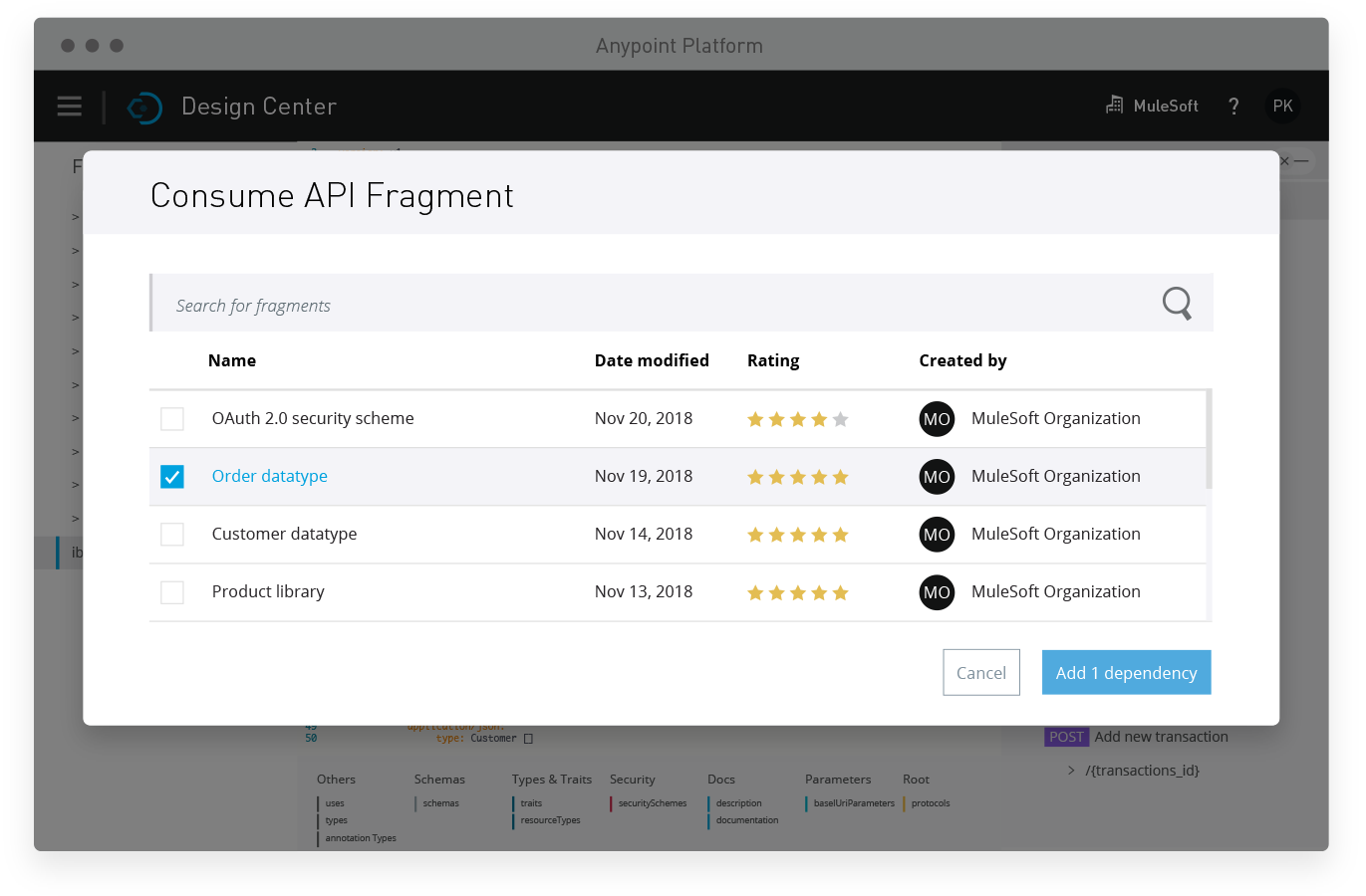 Fragments d'API Designer