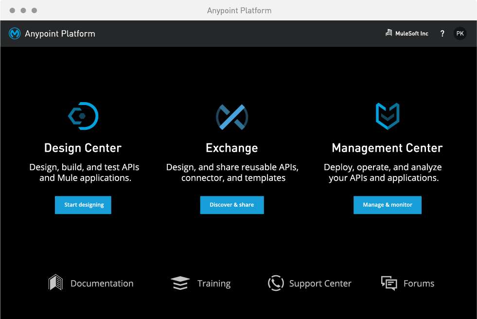 Captura de pantalla de Anypoint Platform