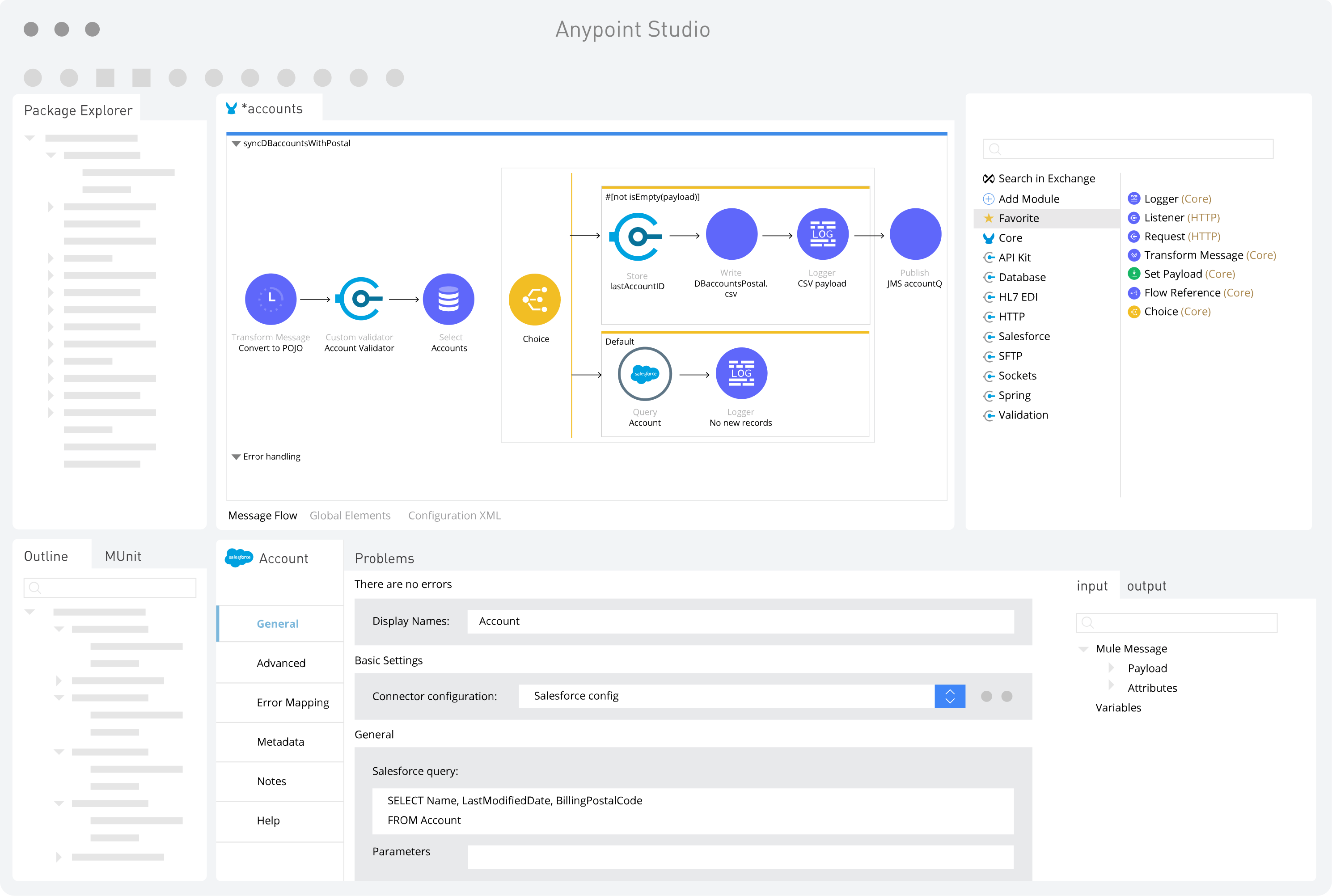 Capture d'écran de l'interface utilisateur d'Anypoint Studio