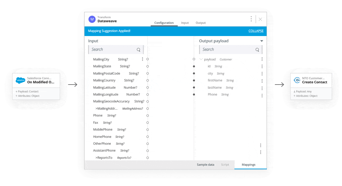 MuleSoft Flow Designer automatic data mapping
