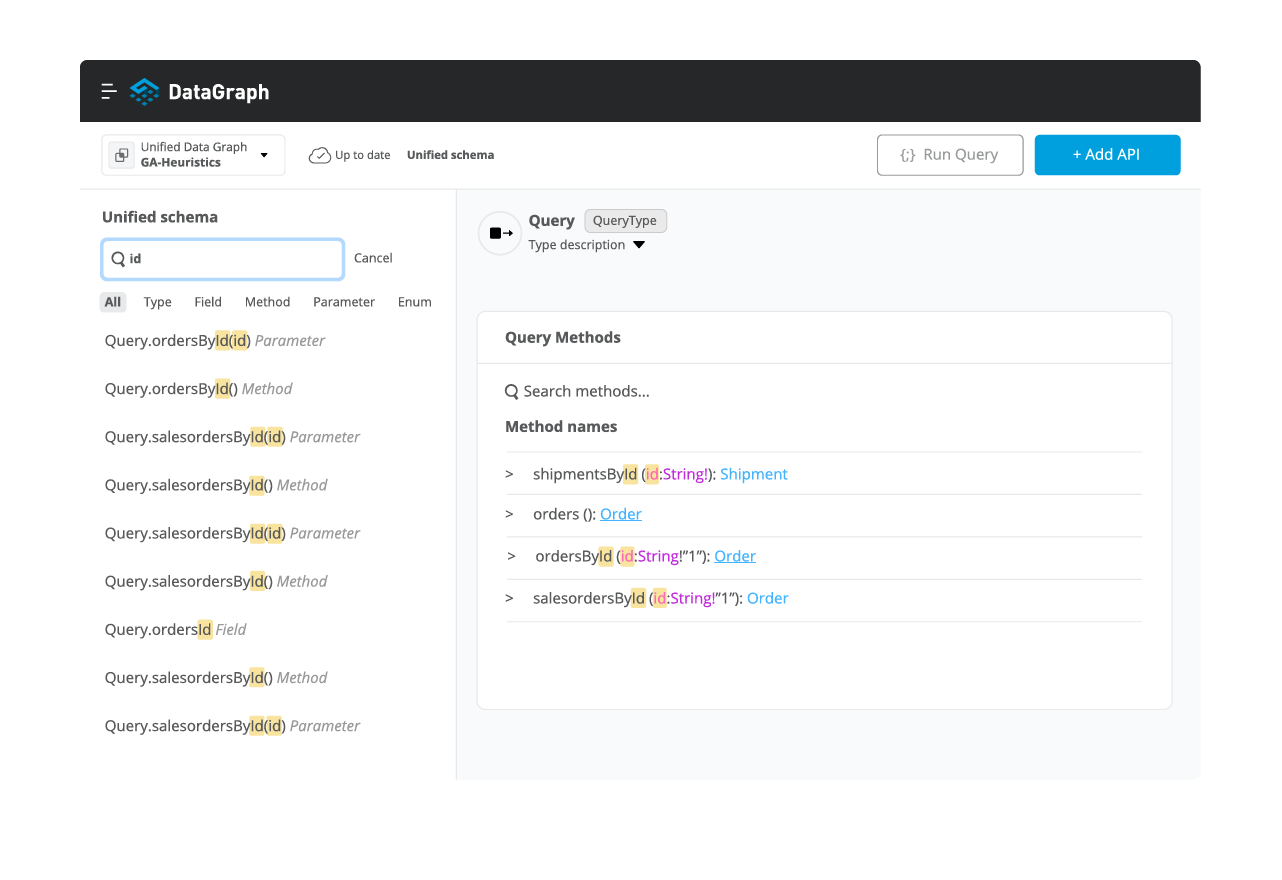 UI de esquema unificado da DataGraph 