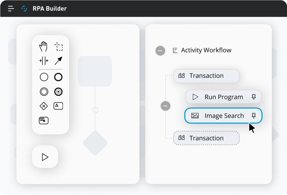 MuleSoft RPA Builder screen showing an activity workflow