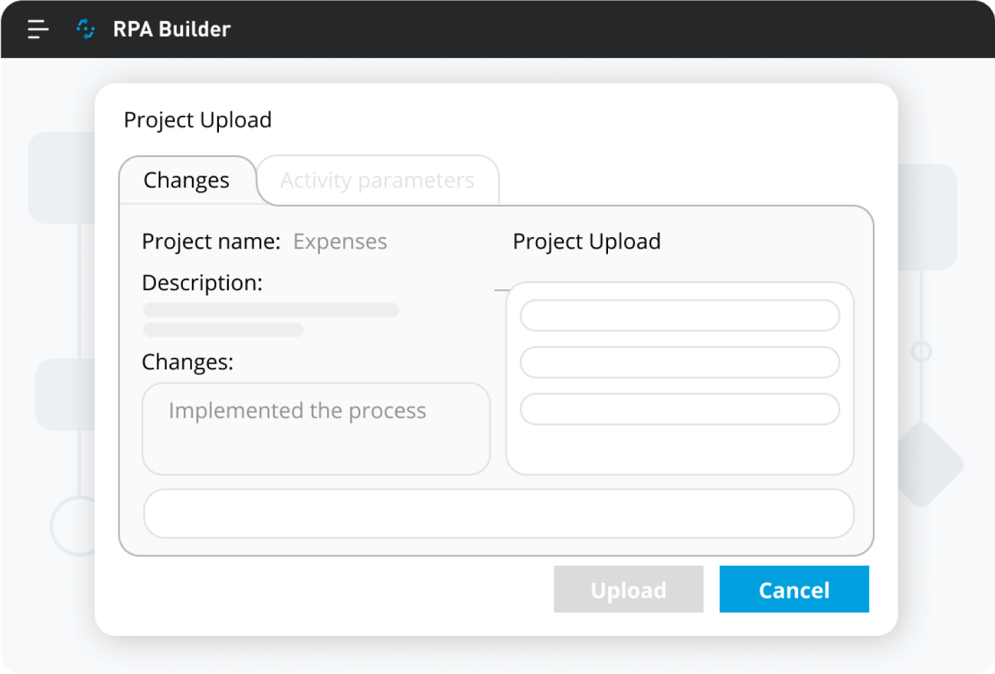 Tela do MuleSoft RPA Builder mostrando o sistema de controle de versão