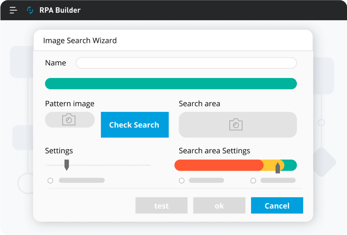 Tela do MuleSoft RPA Builder mostrando etapas e modelos de atividade predefinidos