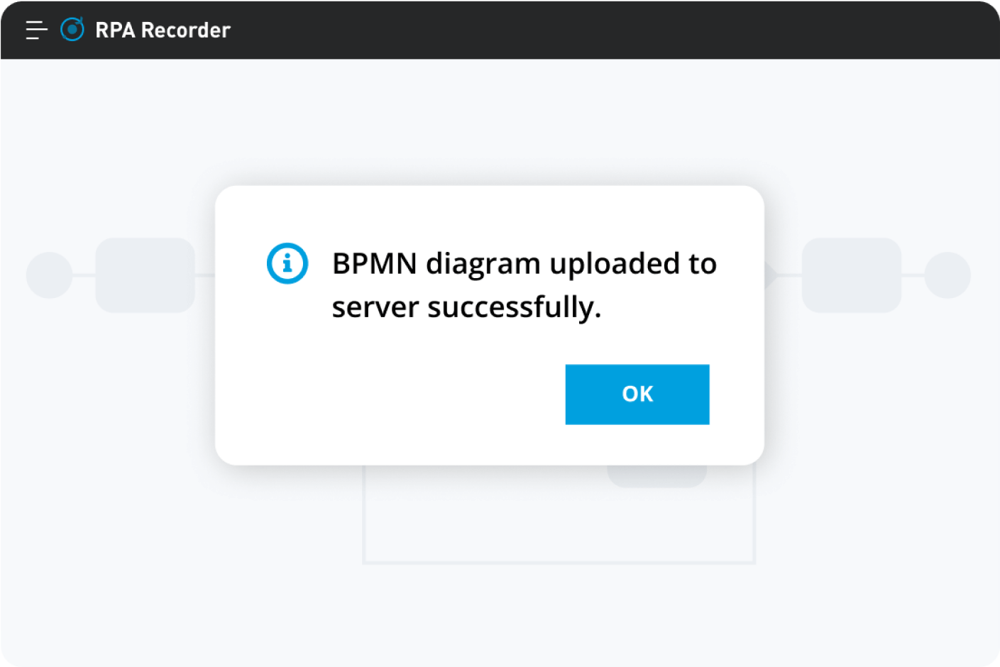 MuleSoft RPA Recorder screen showing a successful synchronization with RPA Manager and RPA Builder.