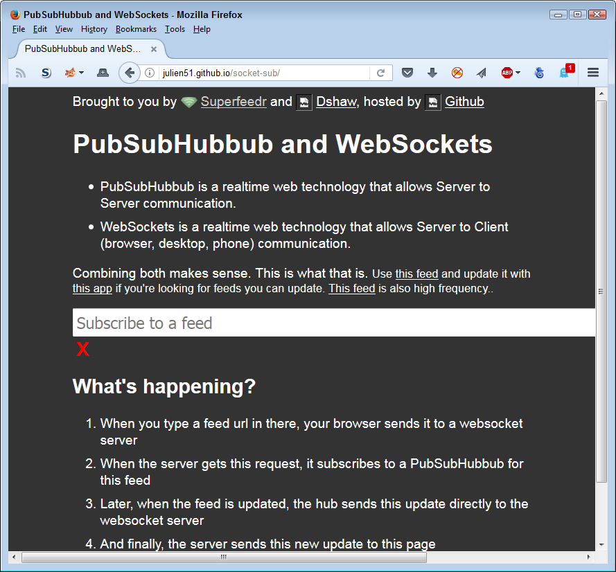 Screenshot of site about PubSubHubbub and WebSockets