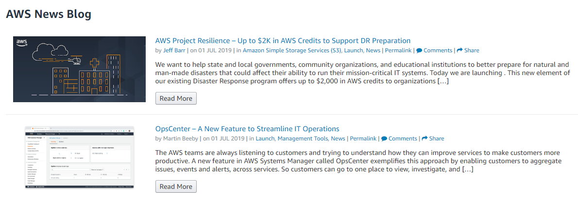 Figure 34: The AWS blog is known for frequent updates of useful content that engages the reader.