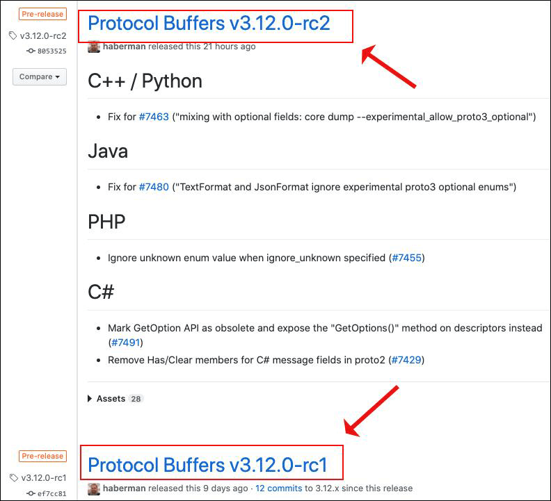 Figure 2: The protoc executable is available for each release of Protocol Buffers