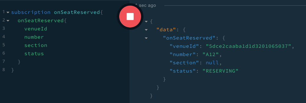Figure 3: A GraphQL subscription that reports some of the possible fields of the event