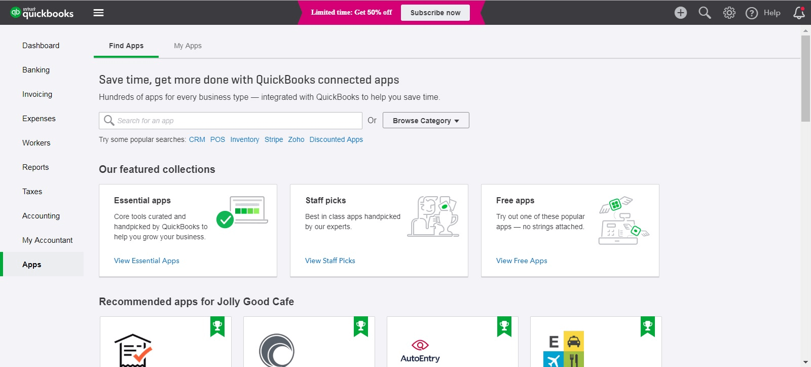 Intuit's marketplace is accessed via QuickBooks tab and separate domain.