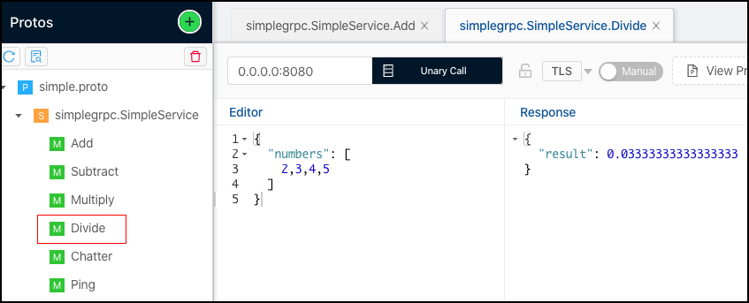 Figure 9: The Simple Service Divide function divides numbers in the array by their positions.