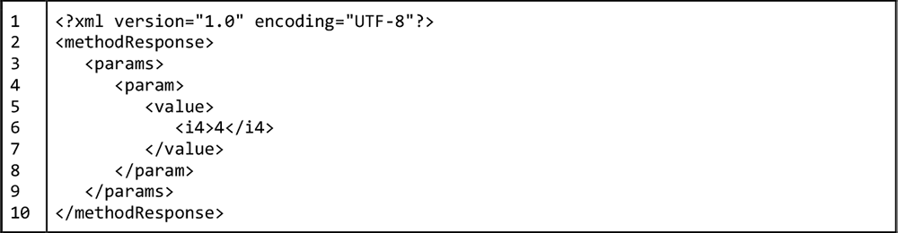 Listing 7: The response from a XML-RPC procedure, add, that summed up an array of integers